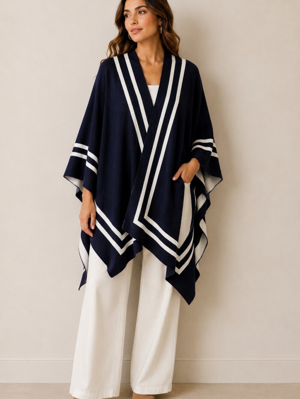 Navy Lauren Ralph Lauren Nautical Cape Poncho Coastal Preppy Academia Minimalist